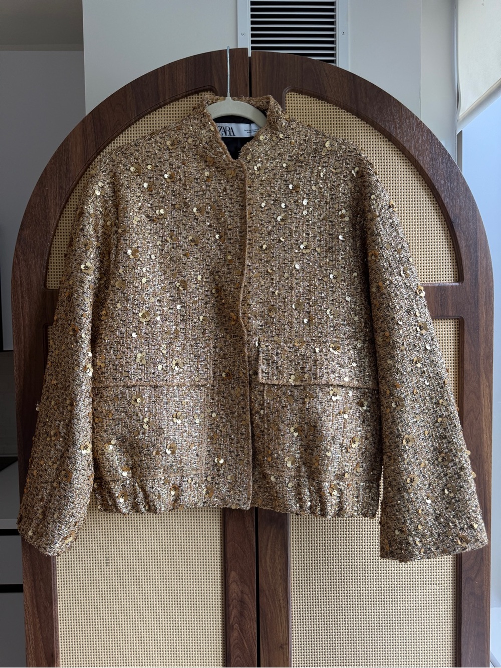 “Viral” Zara Gold Sequin Tweed Bomber Jacket - NWT!